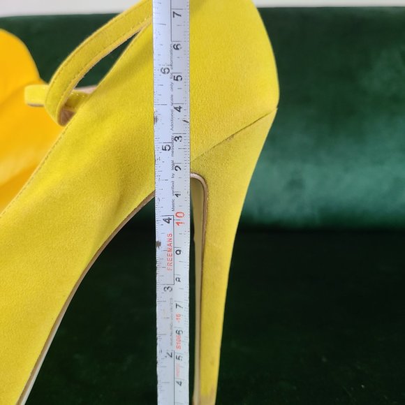 Vibrant Yellow Colin Stuart Peep Toe Suede Platform Heels - Picture 9 of 9